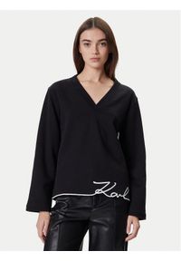 Karl Lagerfeld - KARL LAGERFELD Bluza A4W20040 Czarny Regular Fit. Typ kołnierza: dekolt w karo. Kolor: czarny. Materiał: bawełna