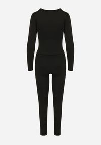Born2be - Czarny Komplet Sportowy Legginsy i Bluzka z Długim Rękawem Toretta. Kolor: czarny. Wzór: aplikacja #7