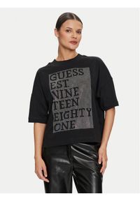 Guess T-Shirt W4YI28 I3Z14 Czarny Boxy Fit. Kolor: czarny. Materiał: bawełna