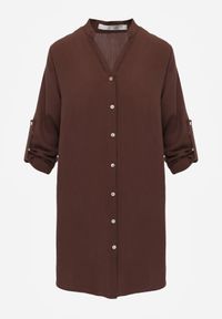 Born2be - Brązowa Sukienka Oversize z Bawełny o Prostym Kroju Koszulowym Elanistra. Okazja: na co dzień. Kolor: brązowy. Materiał: bawełna. Typ sukienki: proste, koszulowe, oversize. Styl: elegancki, casual #2