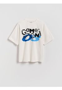 Reserved - Bawełniany t-shirt - złamana biel. Materiał: bawełna #1