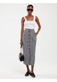 Big-Star - Spódnica damska midi w drobną kratę z guzikami biało-czarna Polli 906. Kolor: czarny. Materiał: bawełna, tkanina. Wzór: kratka. Styl: elegancki, retro, klasyczny #1