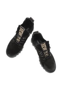 DAMISS - Czarne Botki Damiss Wygodne Buty Damskie. Okazja: na uczelnię, na spacer. Kolor: czarny. Materiał: skóra, welur. Szerokość cholewki: normalna. Wzór: nadruk. Styl: elegancki #5