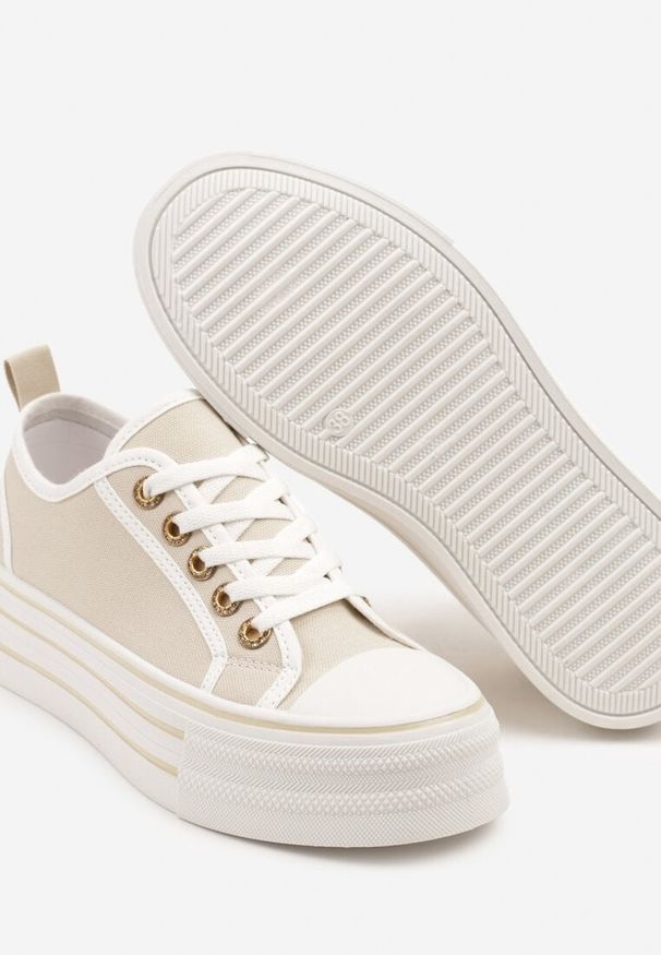 Born2be - Beżowe Trampki na Platformie Lurimera. Okazja: na co dzień. Kolor: beżowy. Materiał: jeans. Obcas: na platformie. Styl: casual, elegancki