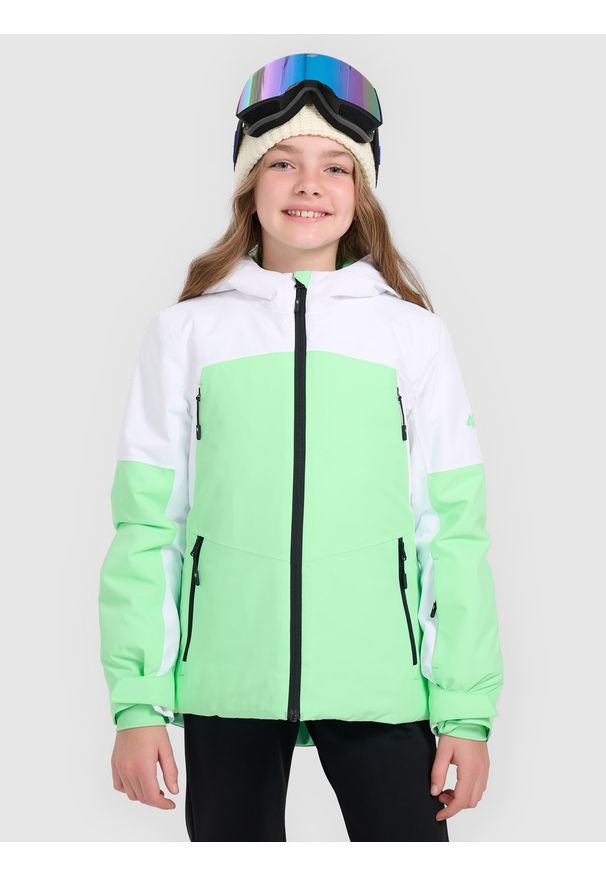 4f - 4F Kurtka narciarska membrana 8000 dziewczęca - zielona 140 (9-10 lat). Kolor: zielony. Materiał: poliester. Sezon: lato