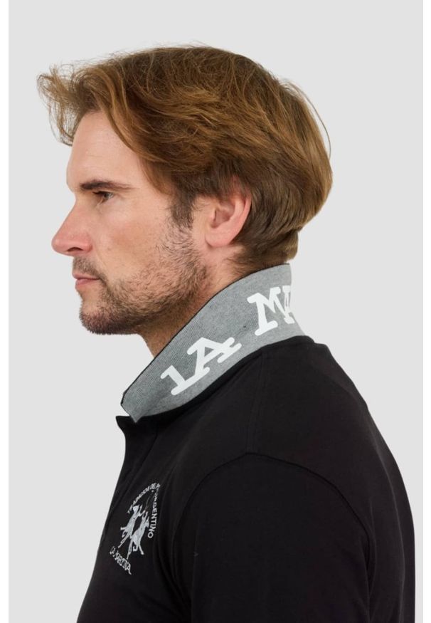 La Martina - LA MARTINA Czarny męski longsleeve polo Piquet Stretch, Rozmiar XXL. Typ kołnierza: polo. Kolor: czarny. Długość rękawa: długi rękaw