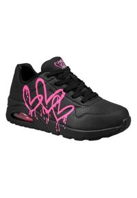 skechers - Buty do chodzenia damskie Skechers Uno Dripping In Love. Okazja: na co dzień. Zapięcie: sznurówki. Kolor: czarny, wielokolorowy. Materiał: tkanina, skóra, materiał, syntetyk, guma. Szerokość cholewki: normalna. Sport: turystyka piesza