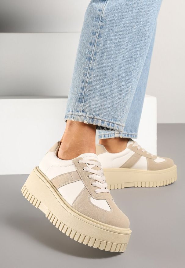 Born2be - Beżowe Sneakersy na Grubej Podeszwie z Ozdobnym Paskiem Viviriana. Zapięcie: pasek. Kolor: beżowy. Materiał: jeans. Sezon: lato