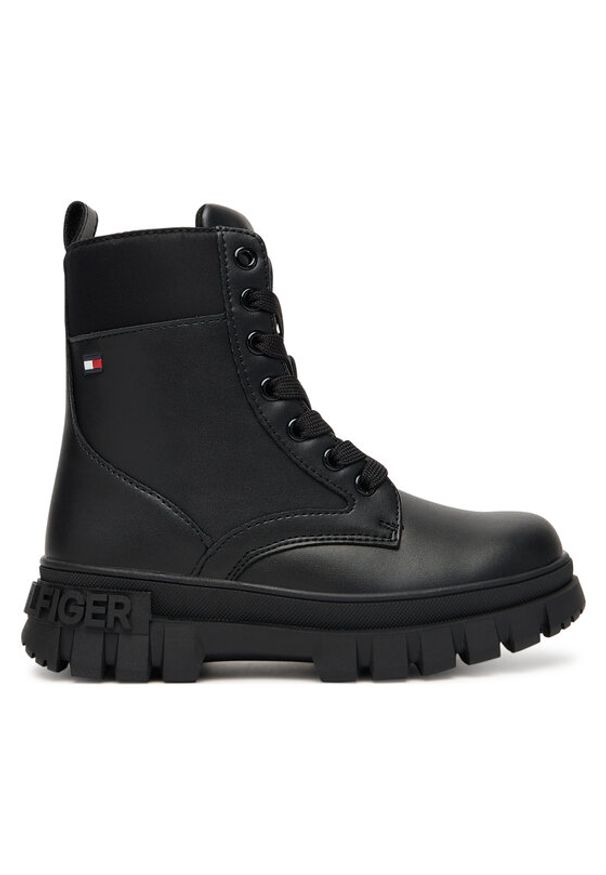 TOMMY HILFIGER - Tommy Hilfiger Trapery Lace-Up Bootie T3A5-34046-1695 S Czarny. Kolor: czarny. Materiał: skóra