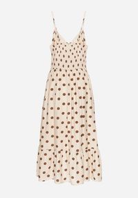 Born2be - Beżowa Wiskozowa Sukienka w Kropki na Ramiączkach Zapinana na Guziki Katilane. Okazja: na co dzień. Typ kołnierza: dekolt w serek. Kolor: beżowy. Materiał: wiskoza. Długość rękawa: na ramiączkach. Wzór: kropki. Sezon: wiosna, lato. Styl: casual, elegancki, klasyczny #4