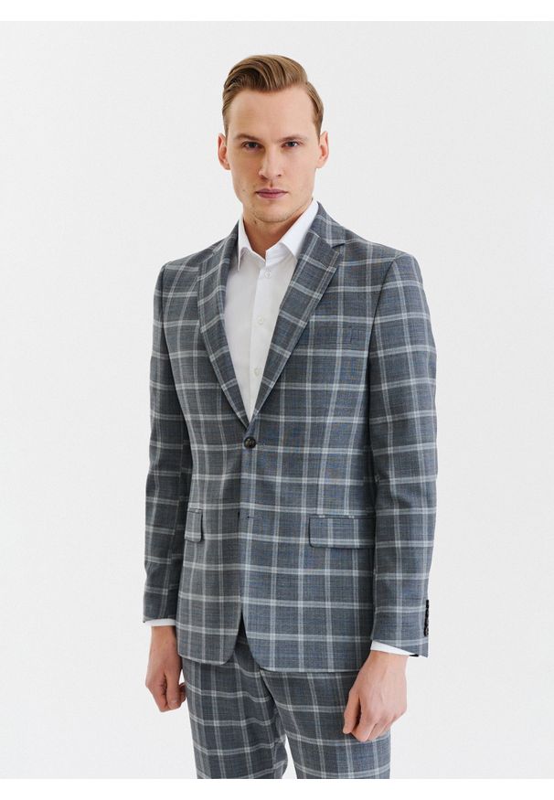 Pako Lorente - PAKO LORENTE – Szara marynarka garniturowa w kratę z wełną. Kolor: szary. Materiał: wełna. Styl: elegancki