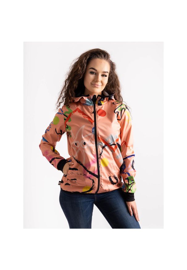 UNUO - Damska kurtka softshellowa bez ocieplenia elastyczna Basic, morelowy, Fantazie. Kolor: pomarańczowy. Materiał: softshell. Sezon: jesień, wiosna, lato. Sport: turystyka piesza