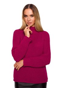 MOE - Klasyczny Sweter z Półgolfem - Różowy. Kolor: różowy. Materiał: akryl, poliamid. Styl: klasyczny