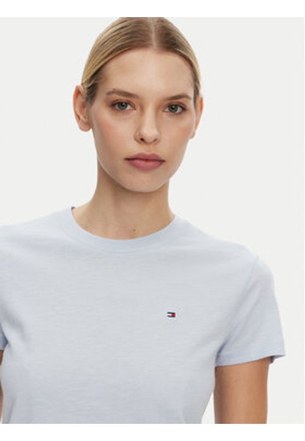 TOMMY HILFIGER - Tommy Hilfiger T-Shirt Slub WW0WW44433 Błękitny Slim Fit. Kolor: niebieski. Materiał: bawełna