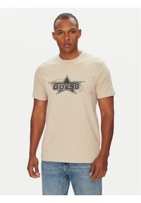 Guess T-Shirt Z5YI02 I3Z14 Beżowy Regular Fit. Kolor: beżowy. Materiał: bawełna