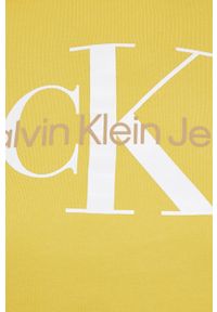 Calvin Klein Jeans bluza bawełniana J20J218103.PPYY damska kolor żółty z kapturem z nadrukiem. Okazja: na co dzień. Typ kołnierza: kaptur. Kolor: żółty. Materiał: bawełna. Długość rękawa: długi rękaw. Długość: długie. Wzór: nadruk. Styl: casual #3