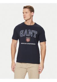 GANT - Gant T-Shirt 2003290 Granatowy Regular Fit. Kolor: niebieski. Materiał: bawełna