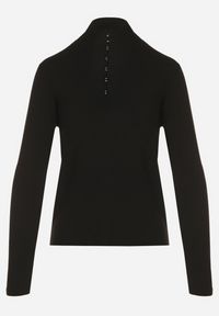 Born2be - Czarna Bawełniana Bluzka Ozdobiona Guzikami Tusreena. Okazja: na co dzień. Kolor: czarny. Materiał: bawełna. Wzór: aplikacja. Styl: klasyczny, casual, elegancki #6