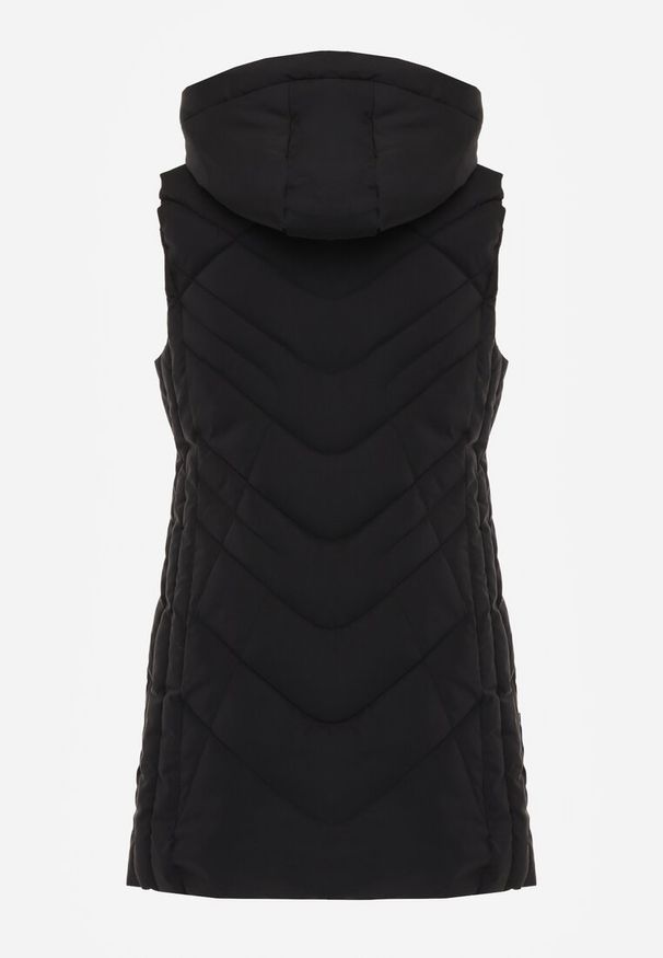 Renee - Czarna Pikowana Kamizelka o Taliowanym Kroju z Kapturem Tulonea. Okazja: na co dzień. Typ kołnierza: kaptur. Kolor: czarny. Materiał: jeans. Styl: casual