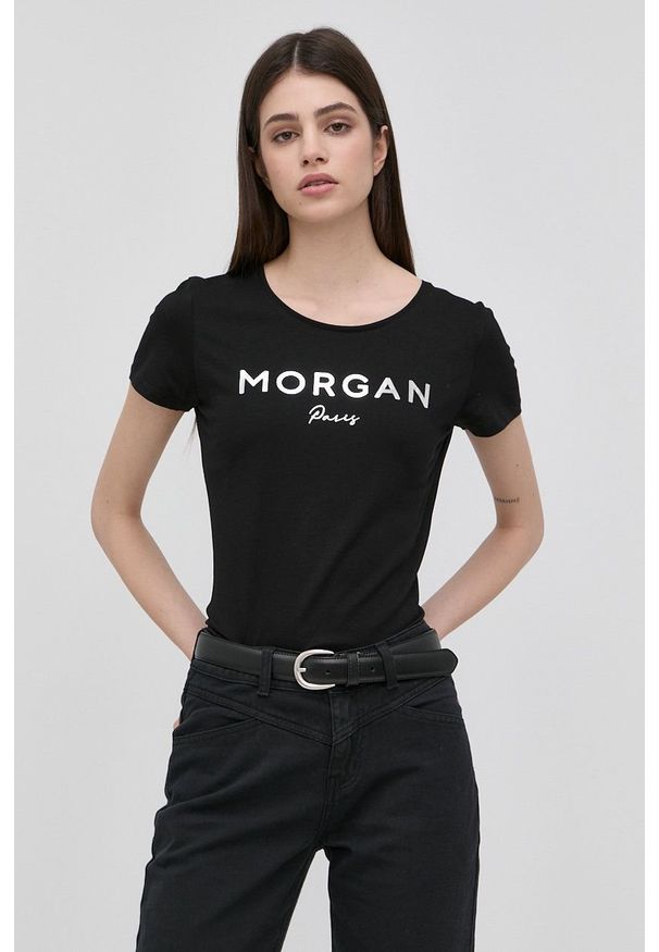 Morgan t-shirt damski kolor czarny. Okazja: na co dzień. Kolor: czarny. Materiał: bawełna, dzianina. Wzór: nadruk. Styl: casual