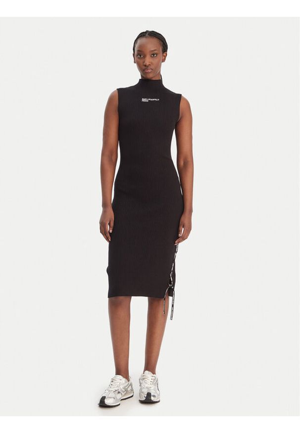 Karl Lagerfeld Jeans Sukienka dzianinowa B1W13041 Czarny Slim Fit. Kolor: czarny. Materiał: syntetyk