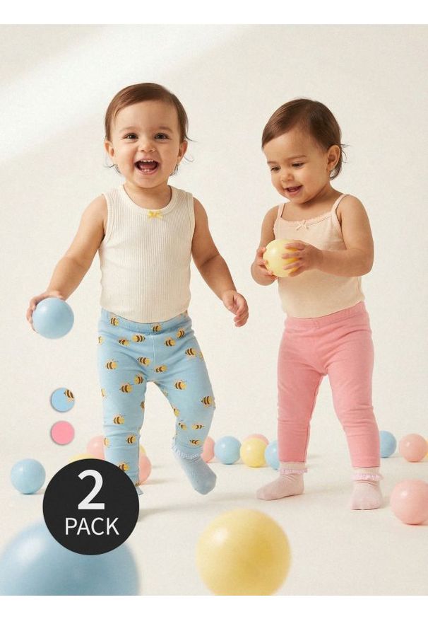 Sinsay - Bawełniane legginsy 2 pack - niebieski. Kolor: niebieski. Materiał: bawełna