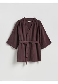 Reserved - Muślinowe kimono - ciemnobrązowy. Kolor: brązowy. Materiał: tkanina, bawełna