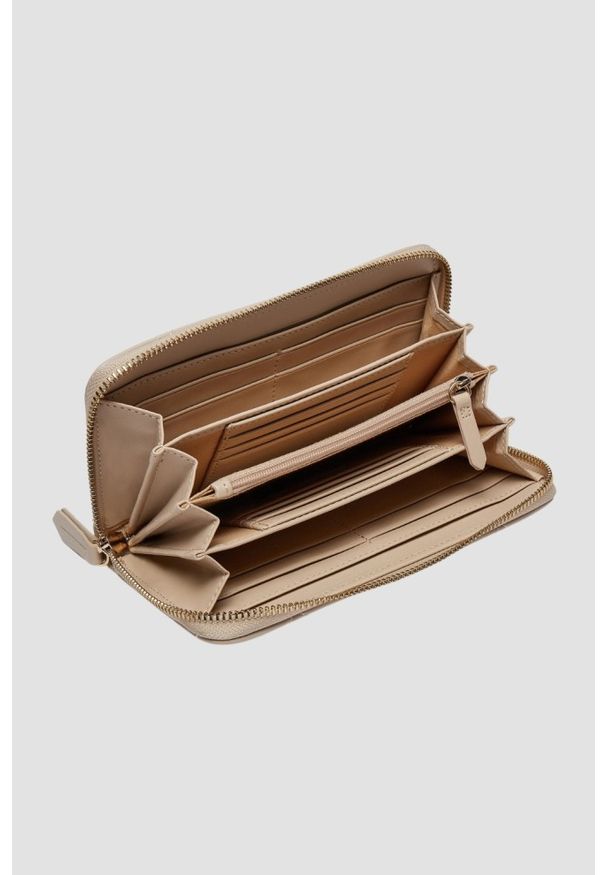 Valentino by Mario Valentino - VALENTINO Beżowy duży damski portfel Ocarina Wallet. Kolor: beżowy. Materiał: skóra ekologiczna