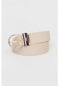 TOMMY HILFIGER - Tommy Hilfiger pasek skórzany damski kolor beżowy. Kolor: beżowy. Materiał: skóra #1