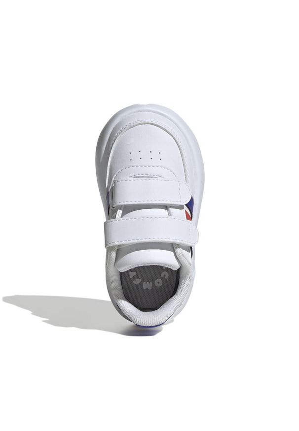 Adidas - Buty dla dzieci ADIDAS Breaknet. Okazja: na uczelnię. Zapięcie: rzepy. Kolor: biały, czerwony, wielokolorowy, niebieski. Materiał: skóra. Szerokość cholewki: normalna. Wzór: paski