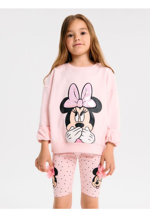 Sinsay - Krótkie legginsy z ozdobnym tiulem Minnie Mouse - różowy. Kolor: różowy. Materiał: tiul. Długość: krótkie. Wzór: motyw z bajki