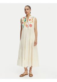 LOLA CASADEMUNT Sukienka letnia LS2616006 Kremowy Relaxed Fit. Kolor: kremowy. Materiał: bawełna. Sezon: lato #1