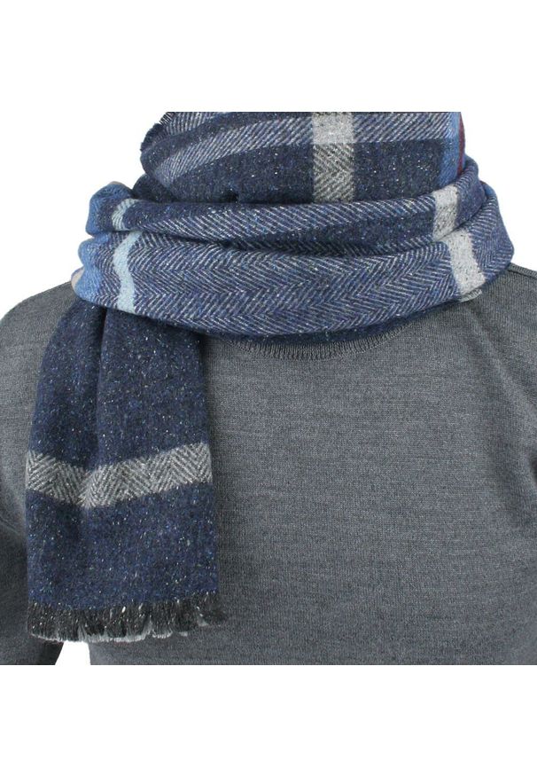 Wełniany Szalik Męski z Jedwabiem - V. Fraas - Odcienie Niebieskiego. Kolor: niebieski. Materiał: wełna, jedwab. Sezon: zima, lato. Styl: elegancki, klasyczny