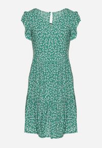 Born2be - Zielona Bawełniana Sukienka o Rozkloszowanym Kroju z Falbanką Anettes. Kolor: zielony. Materiał: bawełna. Długość rękawa: krótki rękaw. Typ sukienki: rozkloszowane. Styl: klasyczny #7