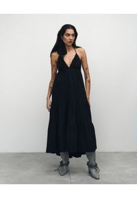 VICHER - Czarna sukienka midi Josephine. Kolor: czarny. Materiał: bawełna. Sezon: lato. Długość: midi