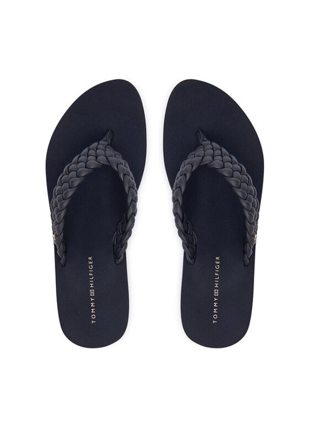 TOMMY HILFIGER - Tommy Hilfiger Japonki Th Wedge Cornrow Beach Sandal FW0FW09037 Granatowy. Kolor: niebieski. Materiał: skóra