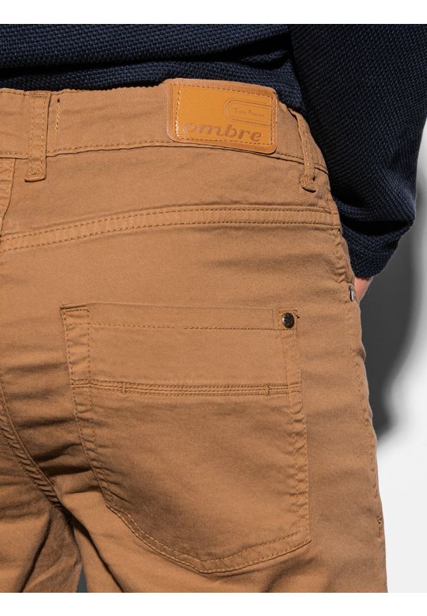 Ombre Clothing - Spodnie męskie P895 - camel - XXL. Okazja: do pracy. Materiał: bawełna, elastan. Styl: klasyczny