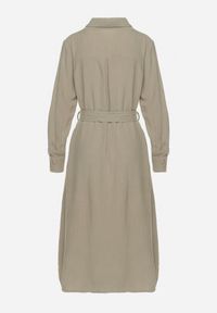 Born2be - Zielona Bawełniana Sukienka Koszulowa z Wiązanym Paskiem Zintrona. Okazja: na co dzień. Kolor: zielony. Materiał: bawełna. Typ sukienki: koszulowe. Styl: casual #7