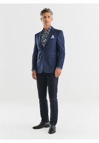 Pako Lorente - PAKO LORENTE – Granatowa marynarka garniturowa w subtelną kratę. Kolor: niebieski. Materiał: elastan, wiskoza, poliester. Wzór: kratka #5