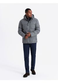 Ombre Clothing - Casualowa kurtka męska puffer z wełną – szary melanż V1 - Rozmiar: L. Okazja: na co dzień. Typ kołnierza: kołnierzyk stójkowy. Kolor: szary. Materiał: wełna. Długość: długie. Wzór: melanż. Styl: casual #9