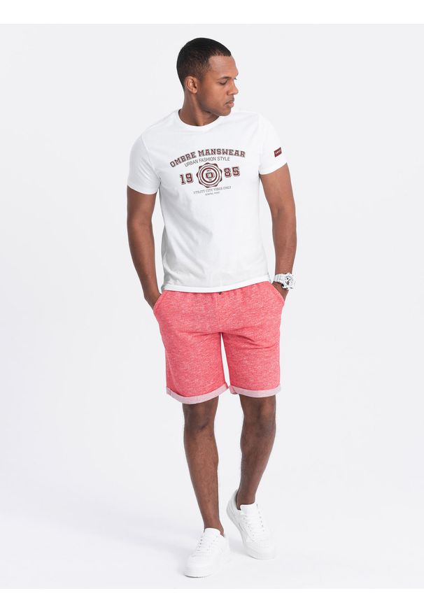 Ombre Clothing - Spodenki męskie z tkaniny melanżowej LOOSE FIT - jasnoczerwone V7 - Rozmiar: XXL. Kolor: czerwony. Materiał: tkanina. Wzór: melanż