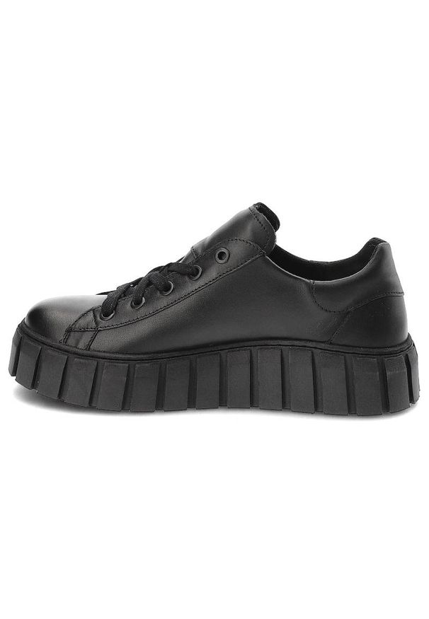 Czarne Sneakersy Pollonus Wygodne Skórzane Buty Damskie. Okazja: na co dzień, na spacer. Kolor: czarny. Materiał: skóra. Sport: turystyka piesza