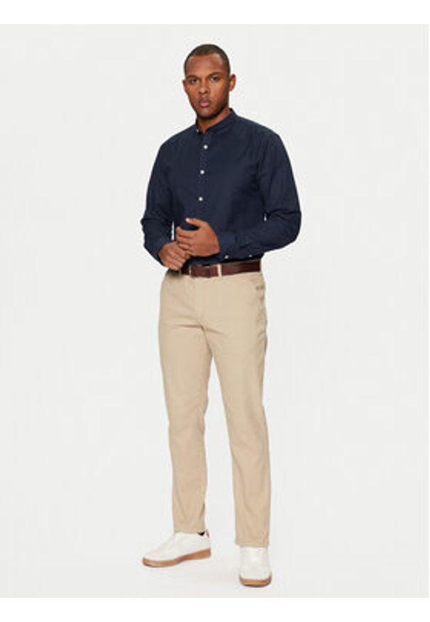 Lindbergh Koszula Oxford Manderin Superflex 30-203174A 1202431 Granatowy Slim Fit. Kolor: niebieski. Materiał: bawełna