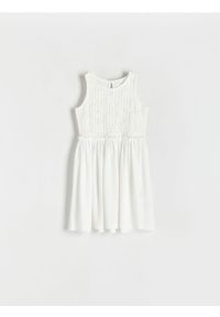 Reserved - Sukienka z ażurową górą - złamana biel. Materiał: tkanina. Wzór: ażurowy #1