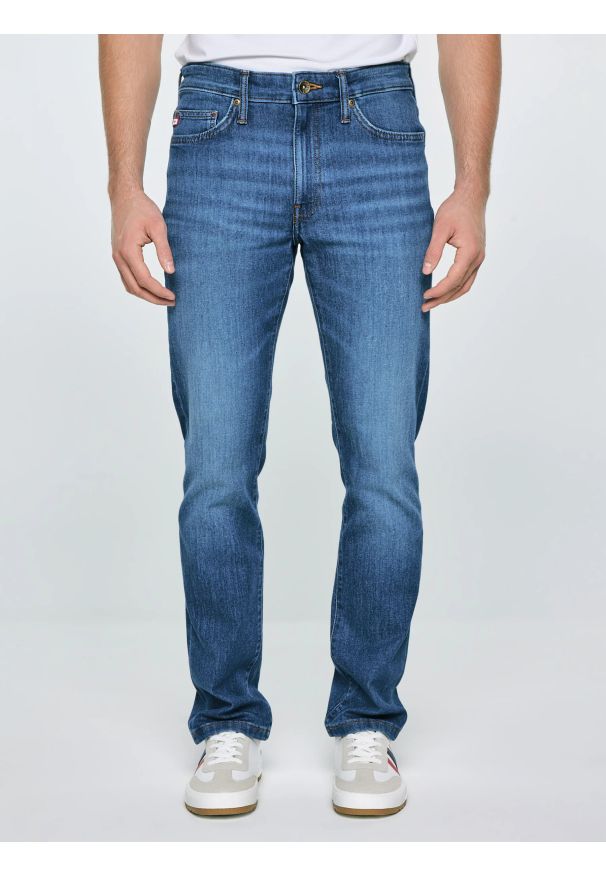 Big-Star - Jeansy męskie dopasowane granatowe Terry High Waist 552. Okazja: na co dzień. Stan: podwyższony. Kolor: niebieski. Styl: klasyczny, casual