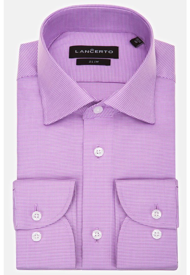 Lancerto - Koszula Wrzosowa w Pepitę Grace. Kolor: fioletowy. Materiał: jeans, tkanina, bawełna, wełna. Wzór: ze splotem