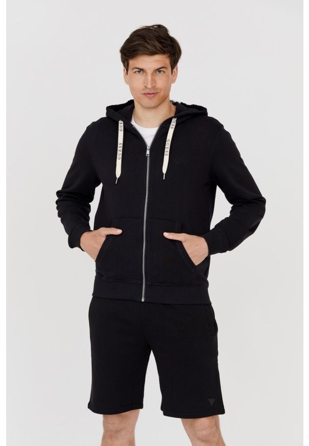 Guess - GUESS Czarna męska bluza z kapturem Slim Fit, Rozmiar S. Typ kołnierza: kaptur. Kolor: czarny
