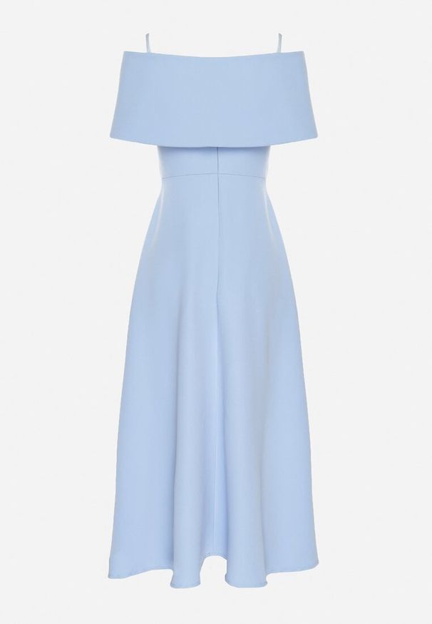 Born2be - Niebieska Sukienka o Rozkloszowanym Kroju na Ramiączkach z Wywijanym Dekoltem Jenathia. Okazja: na studniówkę, na ślub cywilny, na wesele, na imprezę. Kolor: niebieski. Długość rękawa: na ramiączkach