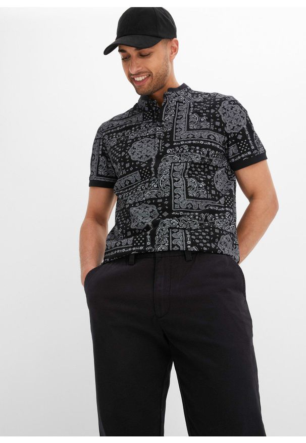 bonprix - Spodnie chino Regular Fit Straight, z czystej bawełny. Kolor: czarny. Materiał: bawełna. Wzór: gładki. Styl: klasyczny