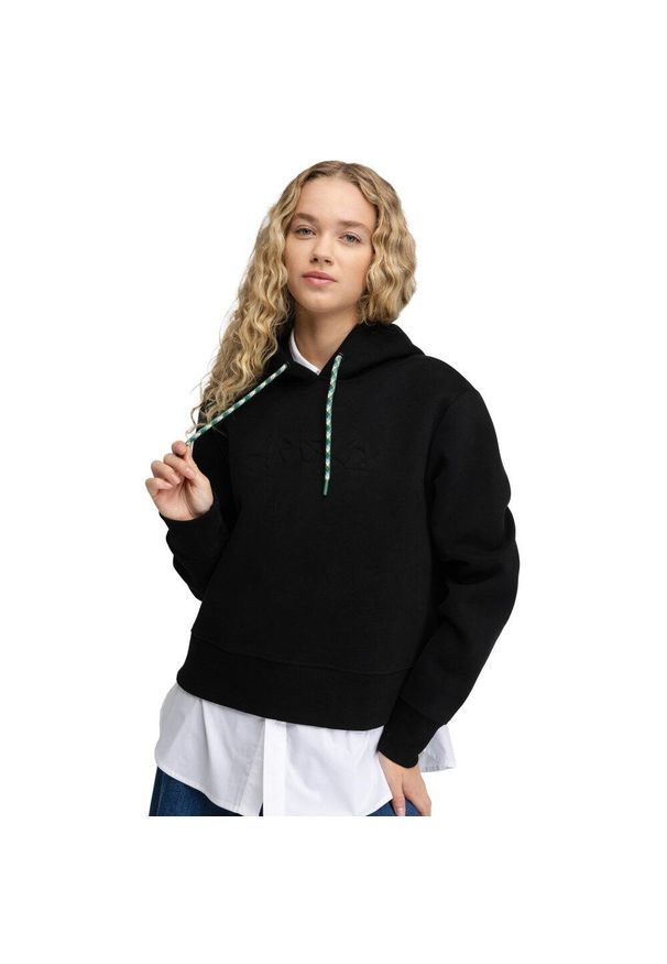 SIROKO - Damska bluza crop top z kapturem Siroko Jolla-W Black. Typ kołnierza: kaptur. Kolor: czarny. Materiał: prążkowany, materiał. Długość: krótkie